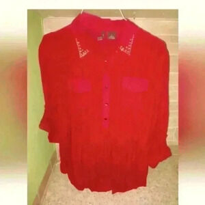 New Directions Women's Top Sequin Embellished Red Size S